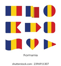 Romania flag icon set isolated on white background. Vector Illustration.