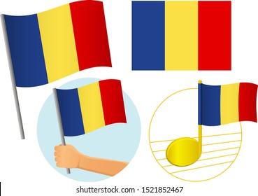 Romania flag icon set. National flag of Romania vector illustration