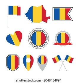 Juego de iconos de bandera de Rumania, símbolos de la bandera de Rumania