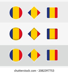 Rumänien Flaggensymbole gesetzt, Vektorflagge von Rumänien. Drei Versionen von Icon.