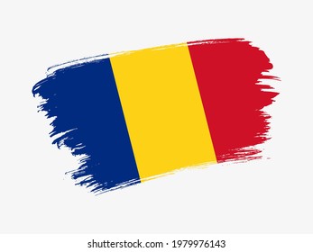 Romania flag made in textured brush stroke. Patriotic country flag on white background