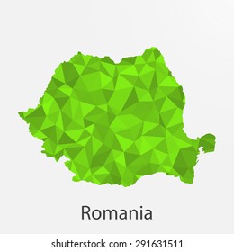 Romania flag map in geometric,mosaic polygonal style.Abstract tessellation,background. Vector illustration EPS10