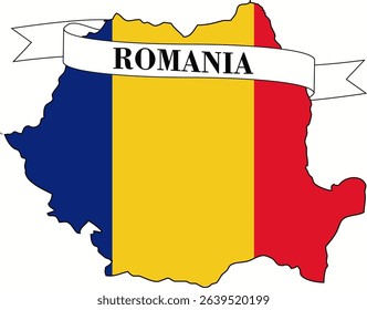 Romania flag map, national identity country silhouette