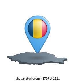 Anclaje del mapa de la bandera de Rumania en blanco