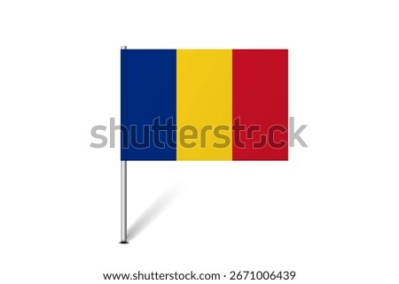 Romania flag - map pin flag representing a country cultural identity and heritage. The essence of national pride and unity. Map pin flag stuck in a white background