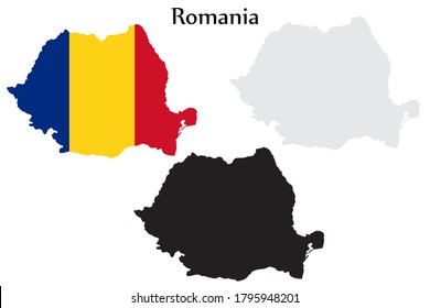 Die rumänische Flagge und Karte formen schwarz-graue Farbe. EPS.file.
