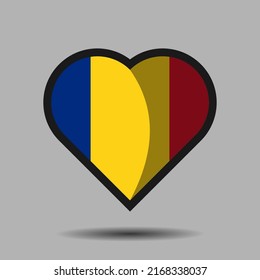 Romania flag. Official national flag element on heart shape vector. Flag of world symbol and icon. Vector eps 10.