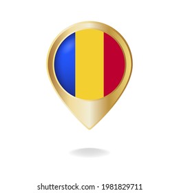 Rumänische Flagge auf goldener Zeigerkarte, Vektorgrafik eps.10
