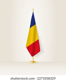 Bandera de Rumania en un puesto de bandera. Ilustración vectorial.