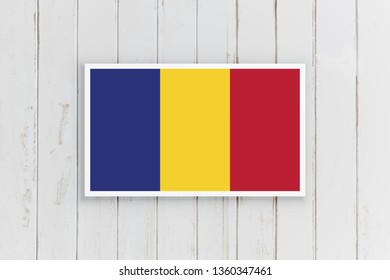 Romania flag on wood background vector illustration. 