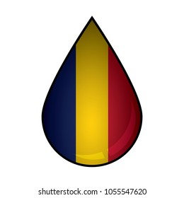 The Romania flag painted on 3D water drop