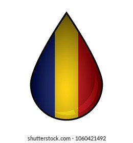 The Romania flag painted on 3D water drop