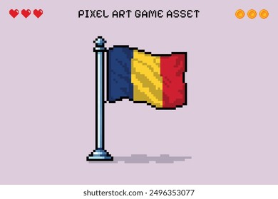 Rumänien Flagge Pixel Kunst Retro-Videospiel 2d Asset Illustration isoliert vektoriell Europa Land Euro Nation