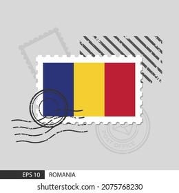 Stempel der rumänischen Flagge. Einzige Vektorgrafik auf grauem Hintergrund mit Poststempeln und Angeben ist Vektoreps10.