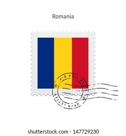 Romania Flag Postage Stamp on white background. Vector illustration.