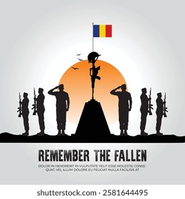 Romania flag in remember the fallen flag for morning sun and army design