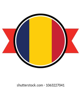 Romania flag in round button of icon. flag logo of Romania emblem isolated on white background, Romania national concept sign, Vector illustration.