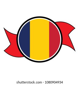 Romania flag in round button of icon. flag logo of Romania emblem isolated on white background, Romania national concept sign, Vector illustration.