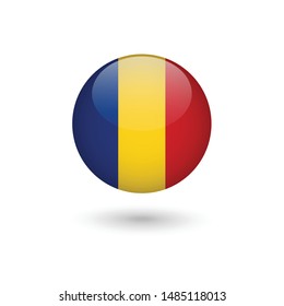 Romania flag - round glossy button, Vector image and icon