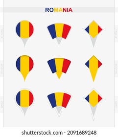 Bandera de Rumania, conjunto de iconos de la bandera de Rumania. Ilustración vectorial de los símbolos nacionales.