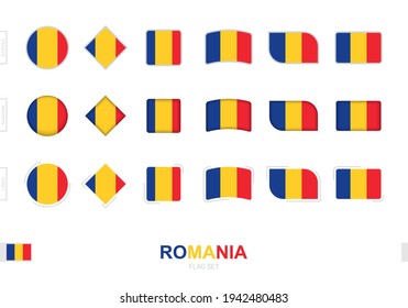 Bandera de Rumania puesta, banderas simples de Rumania con tres efectos diferentes. Ilustración vectorial.