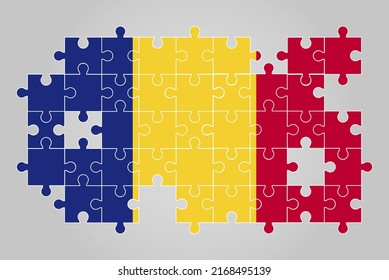 Forma del rompecabezas de la bandera rumana, vector del rompecabezas, mapa del rompecabezas, pabellón rumano para niños y aulas, activo del logotipo del país, concepto del problema de solución, diseño plano
