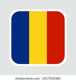 romania flag square flat vector with rounded corners and white border, vector illustration