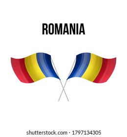Romania flag state symbol isolated on background national banner. Greeting card National Independence Day of the Republic of Romania. Illustration banner with realistic state flag.
