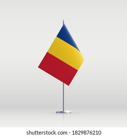 Símbolo del estado de la bandera de Rumania aislado en un cartel nacional de fondo. Tarjeta de saludo Día Nacional de la Independencia de la República de Rumania. Cartel de ilustración con bandera de estado realista.