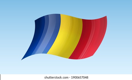 Romania flag state symbol isolated on background national banner. Greeting card National Independence Day of the Republic of Romania. Illustration banner with realistic state flag.