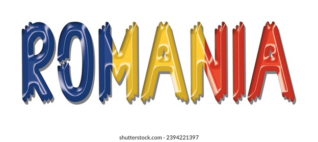 Romania flag text font, 3D Romania flag colorful background, Romania flag vector illustration