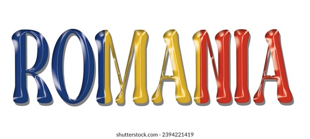 Romania flag text font, 3D Romania flag colorful background, Romania flag vector illustration