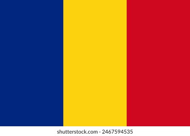 Romania flag. The flag of Romania is tricolor; the colors are arranged vertically in the following order from the flagpole: blue, yellow, red. Vector illustration. EPS10.