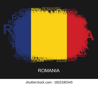 Romania Flag in Typography design.Grunge and Abstract vector illustration.eps10