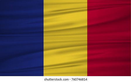 Romania flag vector. Vector flag of Romania blowig in the wind. EPS 10.