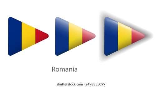Iconos del vector de la bandera de Rumania fijados en forma de triángulo redondeado