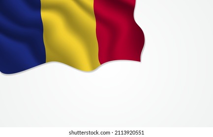 Romania flag waving illustration with copy space on isolated background design
