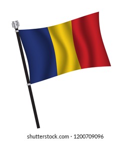 Romania flag , flag of Romania waving on flag pole, vector illustration EPS 10.
