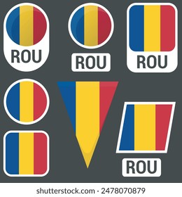 Romania flags collection. Flags of different geometric shapes. Vector illustration, EPS10