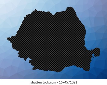 Mapa geométrico de Rumania. Forma de galería de símbolos de Rumania en estilo de polos bajos. Impresionante ilustración de un país vectorial.
