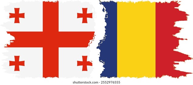 Romania and Georgia grunge flags connection, vector