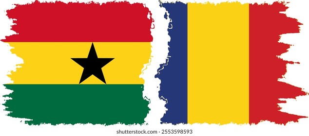 Romania and Ghana grunge flags connection, vector