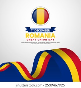 Romania Great Union Day 1 December waving ribbon flag vector social media post or banner