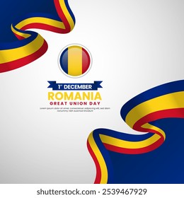 Rumania Gran Día de la Unión 1 de diciembre ondeando la bandera de la cinta Vector de medios sociales post o Anuncio