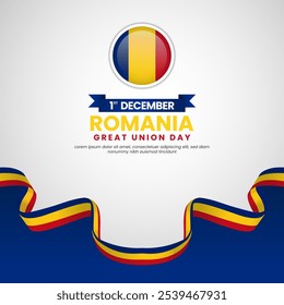 Rumania Gran Día de la Unión 1 de diciembre ondeando la bandera de la cinta Vector de medios sociales post o Anuncio