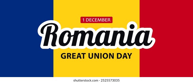 Rumania Gran Día de la Unión, diseño de Anuncio minimalista simple. Texto Rumania Día de la Gran Unión, 1 de diciembre sobre el fondo de la bandera rumana.
