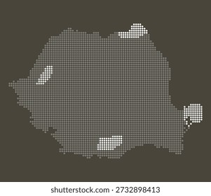 Rumania Mapa con Puntos Grises y Blancos en Marrón para La Expansión de La Infraestructura Digital. Mapa de Rumania estilo punteado.