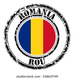 Romania grunge flag on button stamp