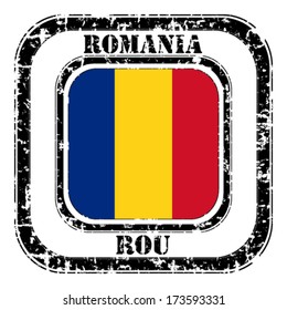 Romania grunge flag on button stamp 
