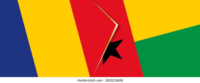 Banderas de Rumania y Guinea-Bissau, dos banderas vectoriales símbolo de relación o enfrentamiento.